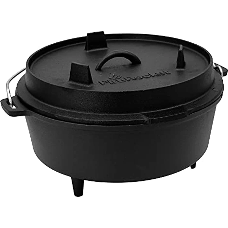 FireRocket Dutch Oven 6qt 5,5L mit Füßen Premium Gusseisen Schmortopf Gusstopf Feuertopf Bräter eingebrannt niederländischer Kochtopf – Bild 2