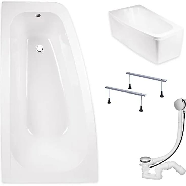 KOLMAN LUNA Eckbadewanne 150x80 Links, 4in1 Komplettset mit AcrylSchürze und Ablaufgarnitur, reinweiß, 155 Liter Fassungsvermögen – Bild 1