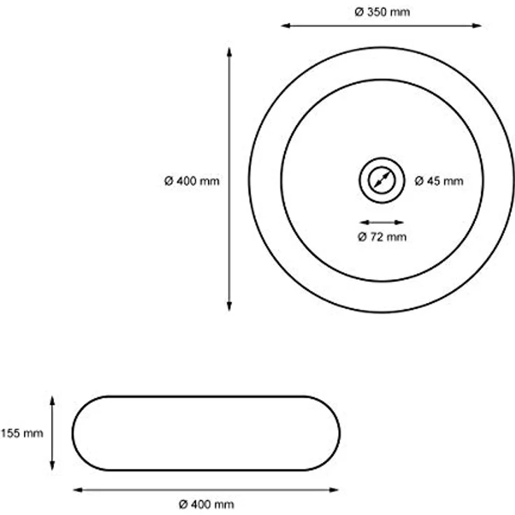ECD Germany Waschbecken Waschtisch Ø 400 x 350 mm Keramik Rund Weiß inkl. Ablaufgarnitur für Waschbecken ohne Überlauf Aufsatzbecken Aufsatzwaschbecken Aufsatzwaschtisch Waschschale Spülbecken Becken – Bild 4