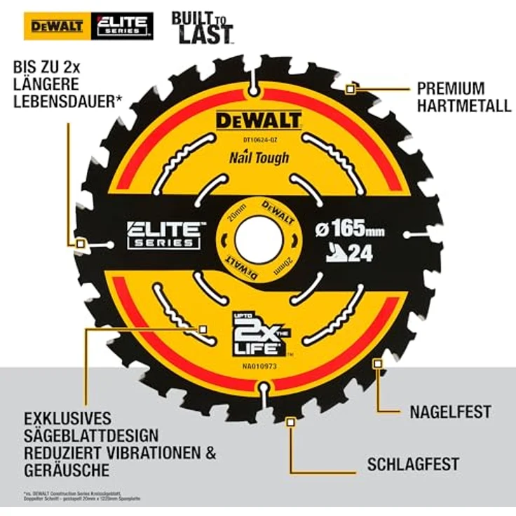 DeWalt DT10624-QZ Kreissaegeblatt Akku 165-20mm 24WZ, multi, 165 x 20 x 24T – Bild 3