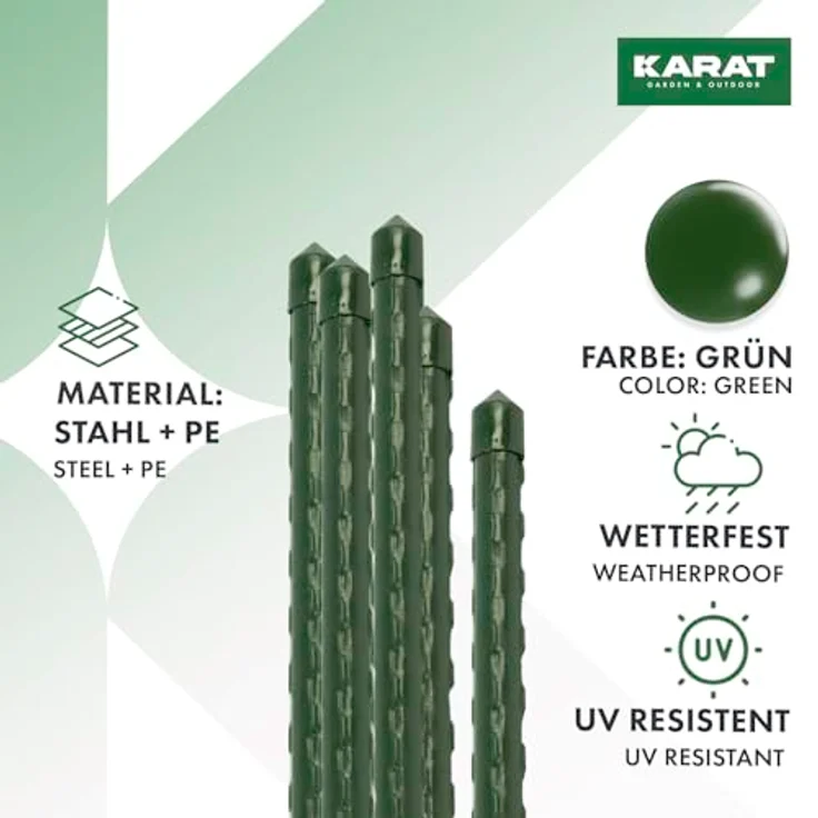 KARAT Rankhilfe Pflanzstäbe 180cm, 10 Stück aus Stahl und Kunststoff, stabil und UV- sowie rostbeständig für Kletterpflanzen, Tomaten und Gurken – Bild 4