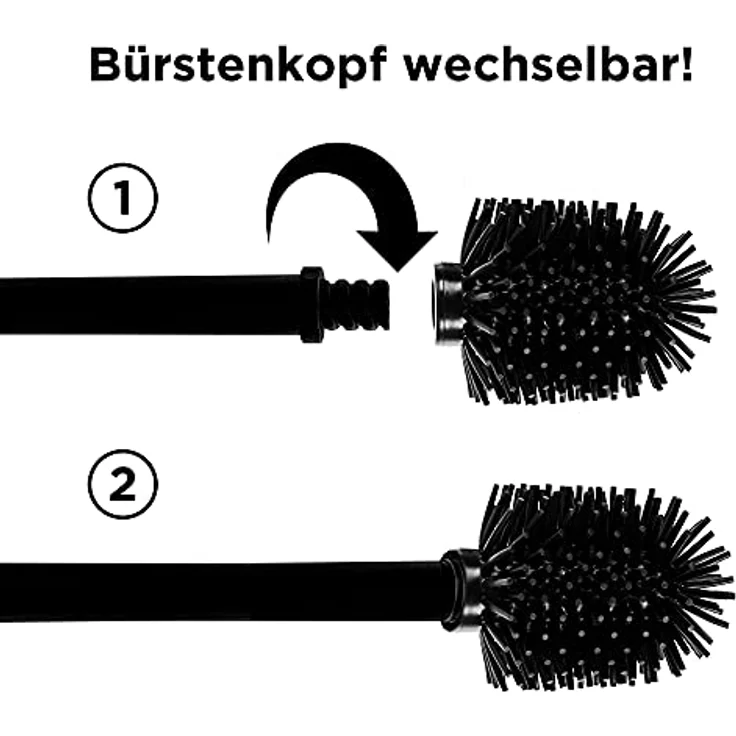 BADIONA WC Bürste Silikon Toilettenbürste Edelstahl | WC Bürstengarnitur | Klobürste Silikon Schwarz WC Bürste Schwarz | Toilettenbürste Silikon Klobürste Edelstahl | Badaccessoires Toilet Brush – Bild 3