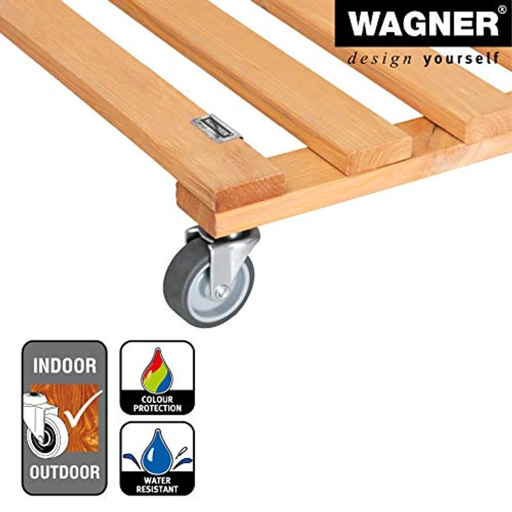 Wagner Pflanzenroller PALETTI 38 x 38 x 9,5 cm I Kübelroller für Außenbereich + Innenbereich I FSC®-Massivholz, terrakotta, softe Rollen I Tragkraft 120 kg I Made in EU - 20041101 – Bild 4
