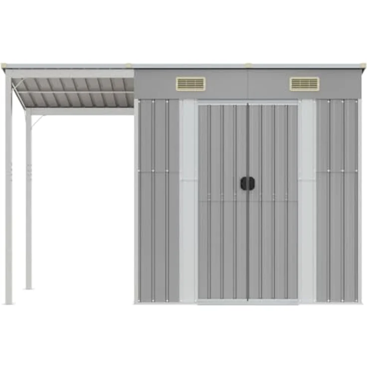 vidaXL Gartenhaus mit Schleppdach Hellgrau 277x110,5x181 cm Stahl – Bild 3
