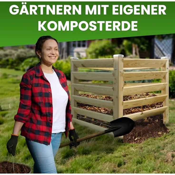 Gartenwelt Riegelsberger Moderner Komposter Single aus Lärchenholz 100x100 cm, Höhe 80 cm, Stecksystem, resistent gegen holzzerstörende Pilze oder Insektenfraß, naturbelassen in rötlich/gelbem Erscheinungsbild – Bild 3