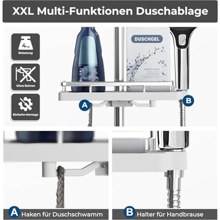 Görbach Edelstahl Duschset Regendusche mit 25 cm Kopfbrause, verstellbarer Duschstange und Duschablage in Chrom – Bild 5