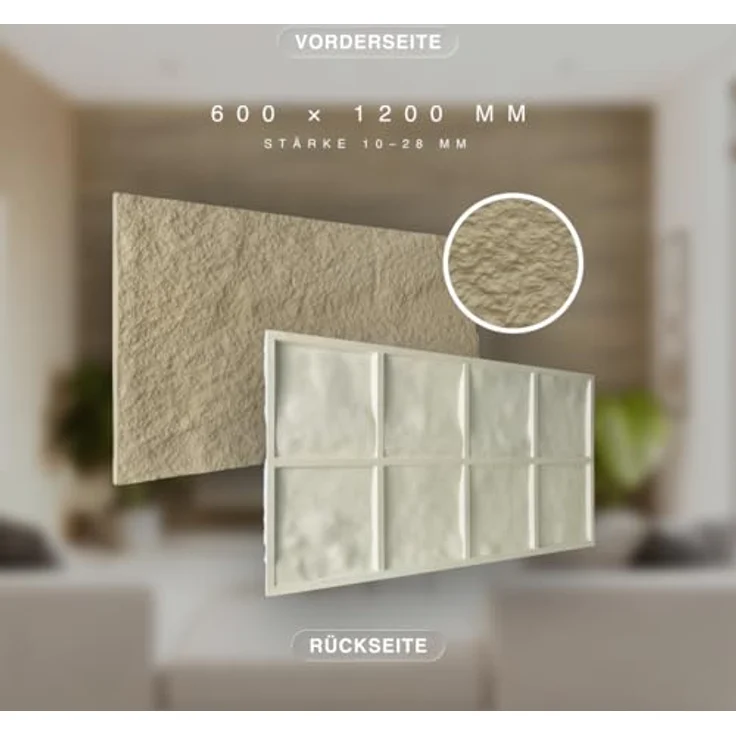 HEXIM 3D Wandpaneele, Steinoptik Felsen Platten, 10 Stück, 120x60cm, beige, PU Material, 7,3 m² wasserabweisend, schimmelresistent, einfach zu montieren – Bild 3