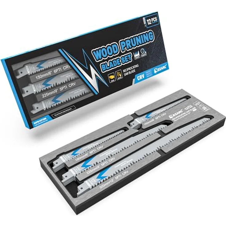 EZARC Säbelsägeblätter Set 12tlg, Holzschneiden, für Baumschnitt und nasses Holz, inkl. Organizer-Box, 150mm/225mm/300mm, langlebig und scharf – Bild 1