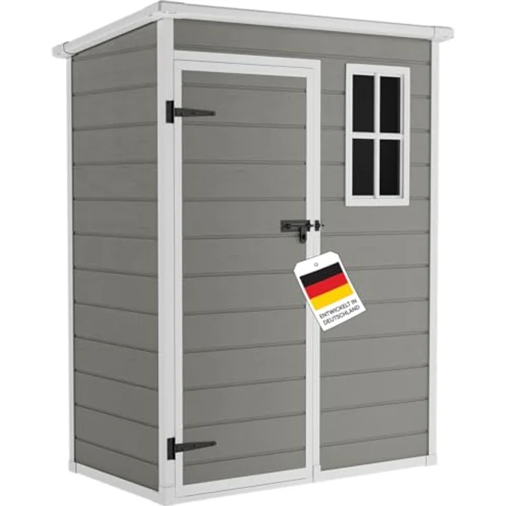 STEELSØN Gerätehaus Novara aus Aluminium, Geräteschuppen wasserdicht, wetterbeständing, Gartenhaus mit Pultdach, Außenmaß 151x92x192,5 cm grau – Bild 2