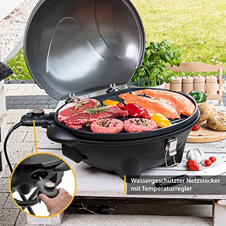 TZS First Austria 2in1 Elektrogrill – extrem stabiler & klappbarer Elektrogrill für Balkon – abnehmbarer 2400 Watt Standgrill mit Deckel, Standfuß & Rädern, Kunststoff/Metall – inkl. Temperaturregler – Bild 4