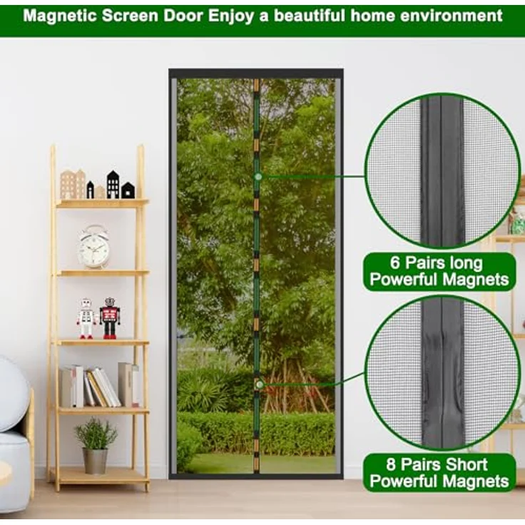 Cinkee Verdickter Fliegengitter Tür Moskitonetz mit Magnetverschluss, Insektenschutz für Balkontür, Kellertür und Terrassentür, kinderleichte Klebemontage ohne Bohren, schwarz, 100x220cm – Bild 5