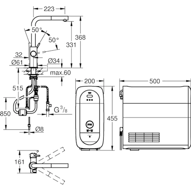 Grohe Blue Home Starterkit, Spültischarmatur mit L-Auslauf, herausziehbar, Edelstahl-Chrom, App-Steuerung, 3L/h sprudelndes Wasser – Bild 18