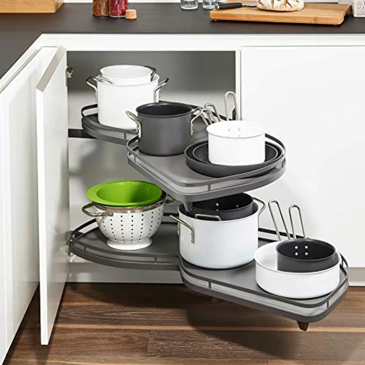 Lemans II anthrazit rechts ausschwenkend für Eckschrank mit 45 cm Türbreite und Lichter Schrankhöhe von 650-800 mm Eckschrankbeschlag Eckschrankauszug von SO-TECH®