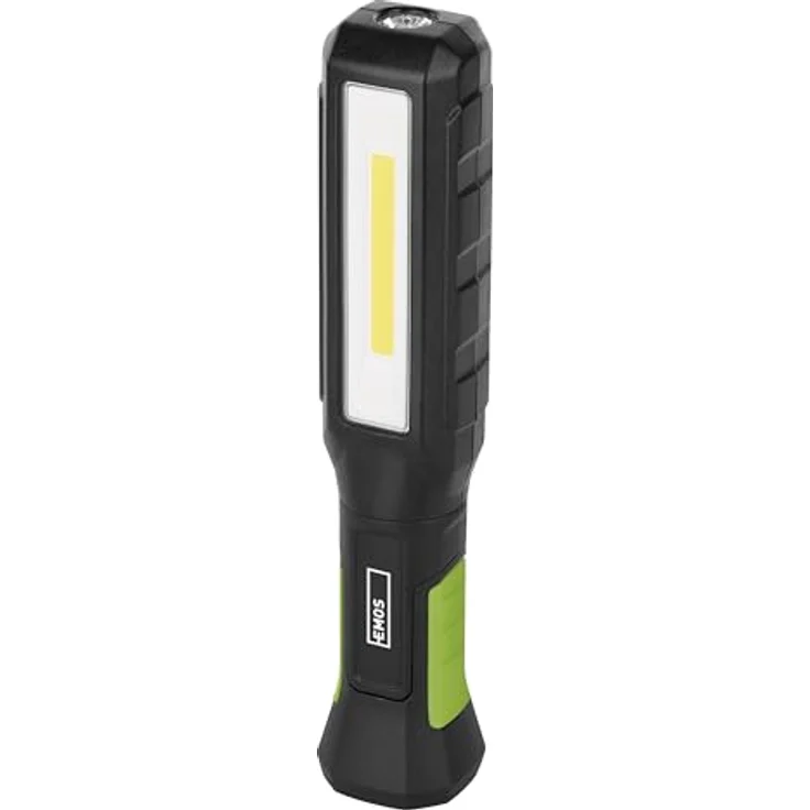 EMOS Wasserdichte LED-Arbeitsleuchte, aufladbare Werkstattlampe mit knickbarem Haltefuß, Haken und Magnet, 800 lm, 110 m Leuchtweite, 2000 mAh Akku - Taschenlampe – Bild 1