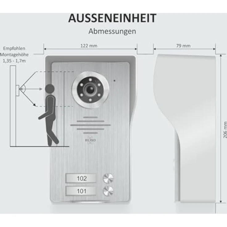 ELRO DV4000-2 Video-Türsprechanlage Kit für 2 Wohnungen, 1080P Full HD Kamera mit Nachtsicht, 7-Zoll Farbmonitor, 4-Draht Kabel, 16 Klingeltöne – Bild 5