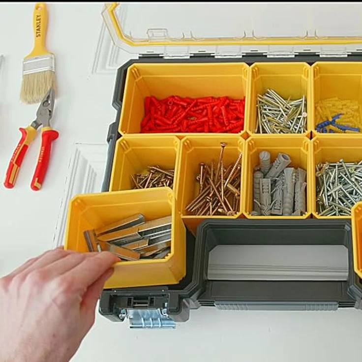 Stanley FatMax Profi-Organizer (44,6 x 11,6 x 35,7 cm, tiefe Fächer, stabiler Deckel, Metallverschlüsse, wasserdicht, herausnehmbare Boxen, extra Box für Kleinteile) 1-97-518 – Bild 5