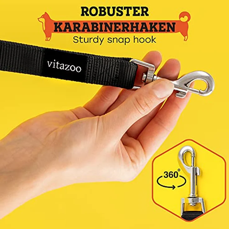 vitazoo Hundeleine in schwarz 2mx2,5cm, stabil und in 3 Längen verstellbar – auch als Führleine für große Hunde geeignet – bissfeste Welpenleine, Dog Leash – Bild 4