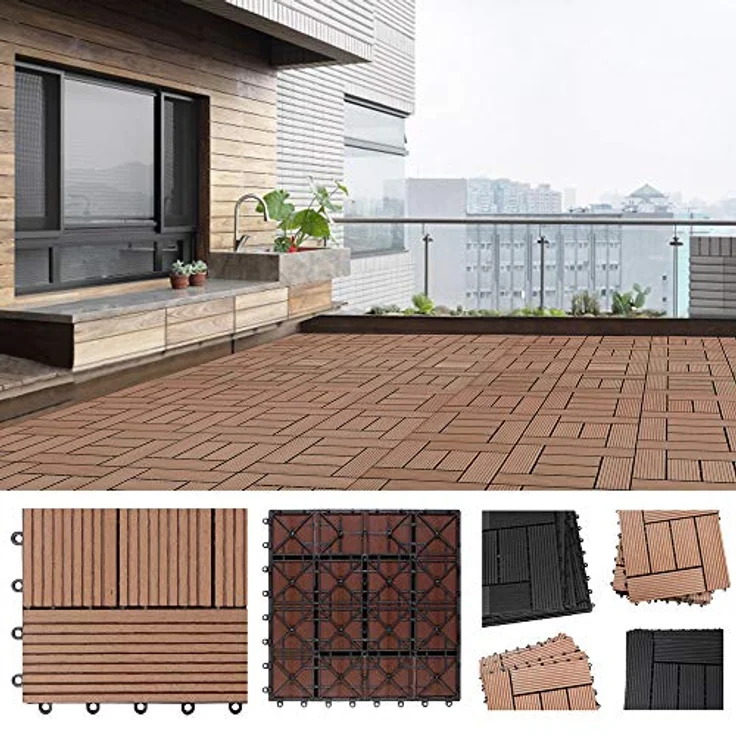 WPC Fliesen 1m²-4m² Terrassenfliesen Set Holzfliesen 30x30cm Balkon Pool Garten 11x Mosaik terrakotta 4250525376654 – Bild 2