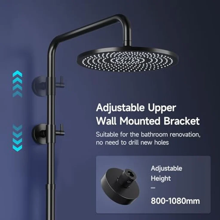 Rainsworth Duschsystem ohne Armatur, 3 Strahlart(en), 25cm Rund Regendusche und 3 Strahlarten Duschkopf, Druckknopfsteuerung, Edelstahl – Bild 4