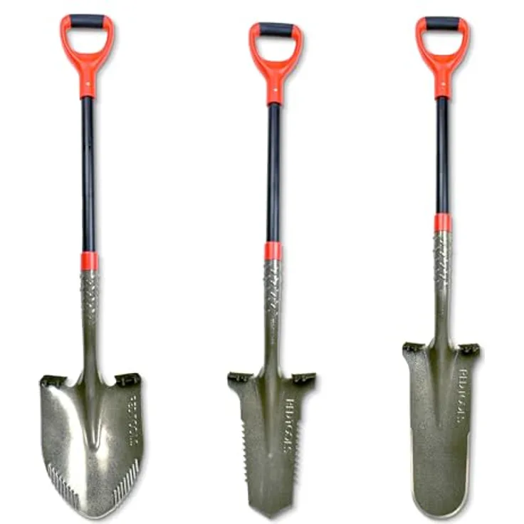 Red Tools Profi Spaten Set, 3-tlg. Gartenset mit Sägespaten, Drainagespaten und vielseitiger Schaufel, robustes Metallwerkzeug