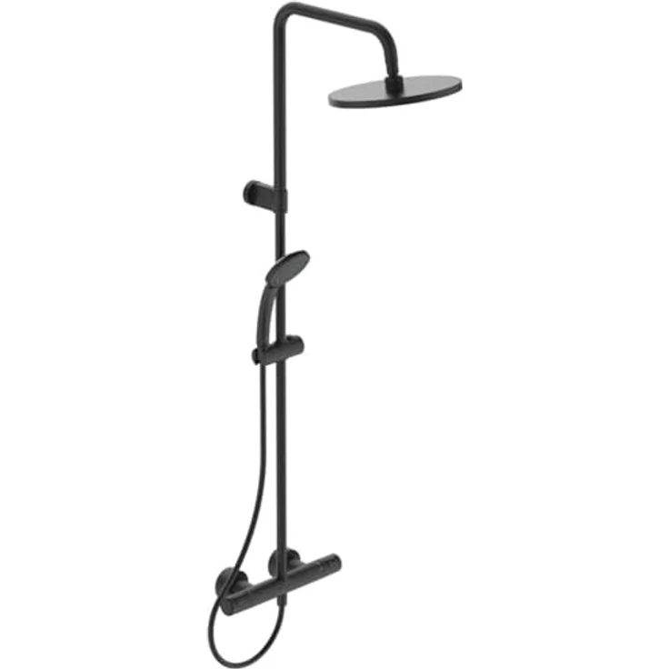 Ideal Standard Ceratherm T25 Duschsystem, Wassersparende Regenbrause mit 1-Funktionshandbrause und Verbrühschutz (CoolBody), Höhenverstellbar, Schwarz Matt – Bild 4