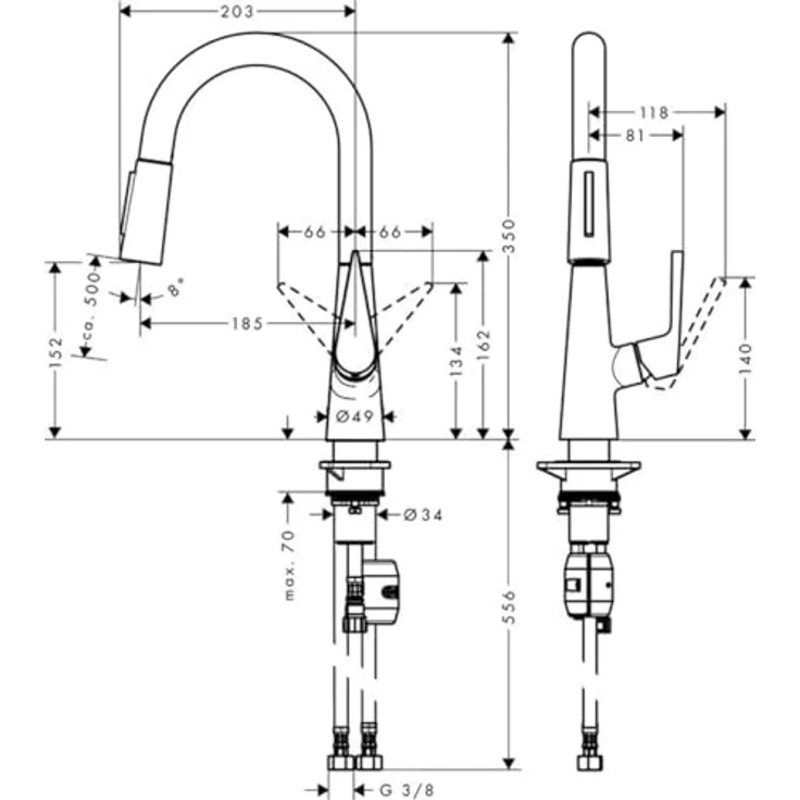 Hansgrohe Talis M51, Einhebel-Küchenmischer 160 2jet mit Ausziehbrause, Edelstahl Finish, schwenkbar bis 150°, temperaturbegrenzbar, integrierter Rückflussverhinderer – Bild 2