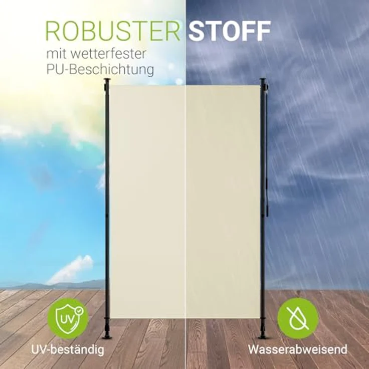 Juskys Senkrechtmarkise Barbados 120x310 cm - Balkon Sichtschutz wetterfest - Ausziehbare Seitenmarkise ohne Bohren für Garten und Balkon - Beige – Bild 4