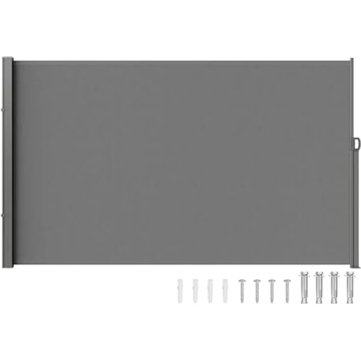 VEVOR Seitenmarkise 160 x 300 cm Seitenwandmarkise aus 180 g/m² Polyestergewebe mit PU-Beschichtung einziehbarer Griff mit Federmechanismus Grau – Bild 1