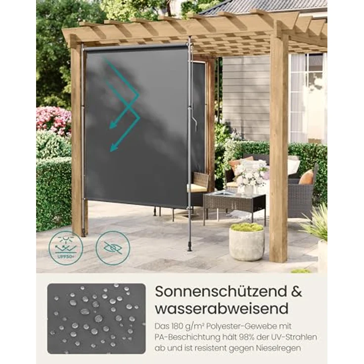 SONGMICS Senkrechtmarkise GSA0020G01, höhenverstellbar 200 x (220-300) cm, kein Bohren, UV-Schutz UPF 50+, Sichtschutz, anthrazitgrau – Bild 3