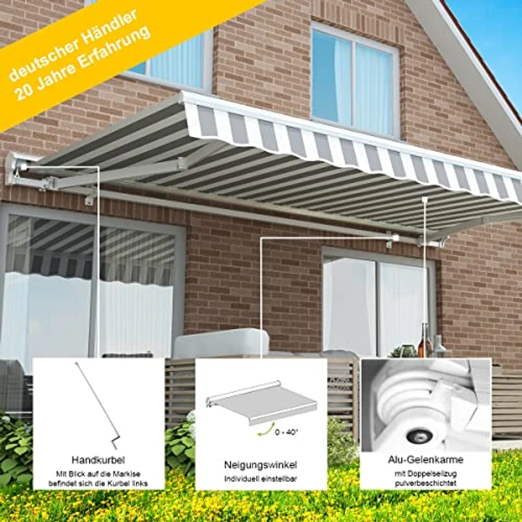 Eclipse Kassettenmarkise Halbkassette, manuelles Gelenkarmmodell 4x3m, Stoff 280g/m² Polyester (PE) mit UV-Schutz 50+, Farbe: Sommerbrise – Bild 5