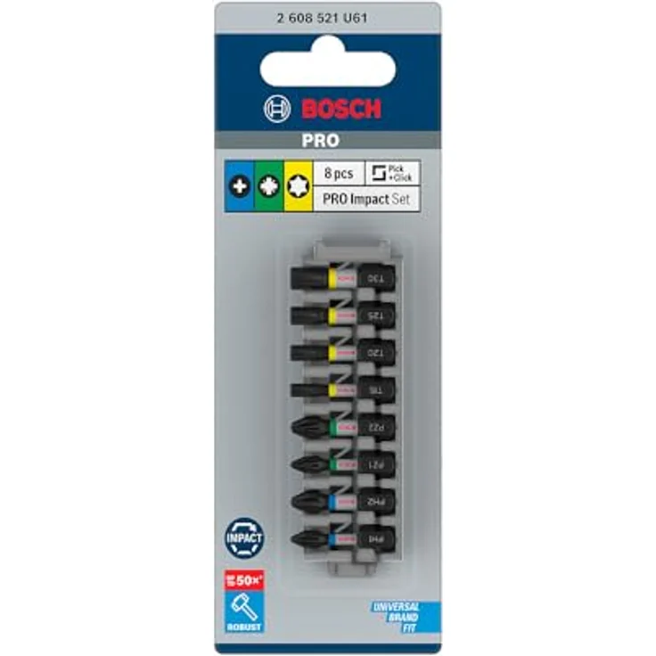 Bosch Pro Impact Mixed Pack, 8-teiliges Schrauberbit Set PH1 PH2 PZ1 PZ2 T15 T20 T25 T30, robust und widerstandsfähig gegen hohes Drehmoment – Bild 2