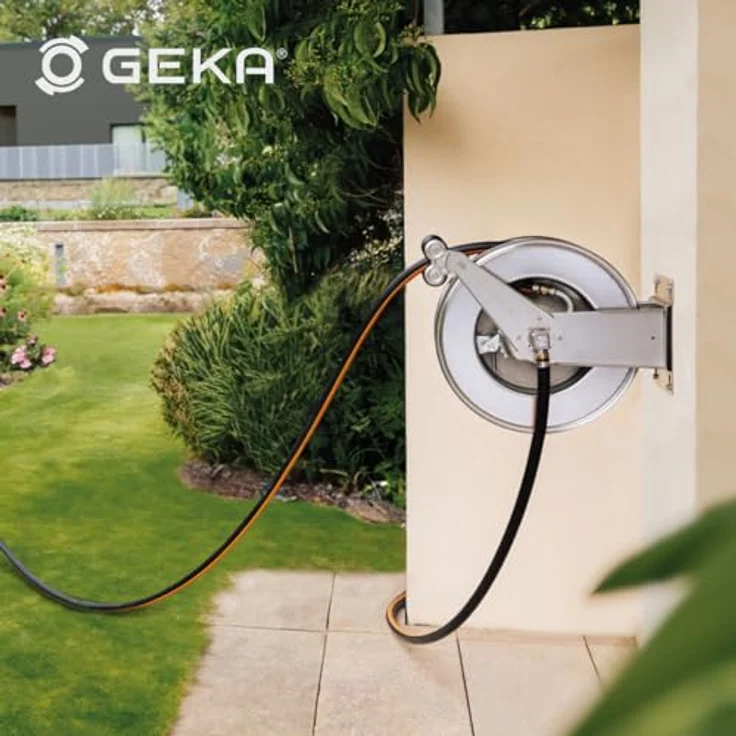 GEKA plus automatischer Schlauchaufroller EA15, Edelstahlkonstruktion mit 15 m 3/4“ oder 25 m 1/2“ Schlauch, flexible Montageoptionen – Bild 6