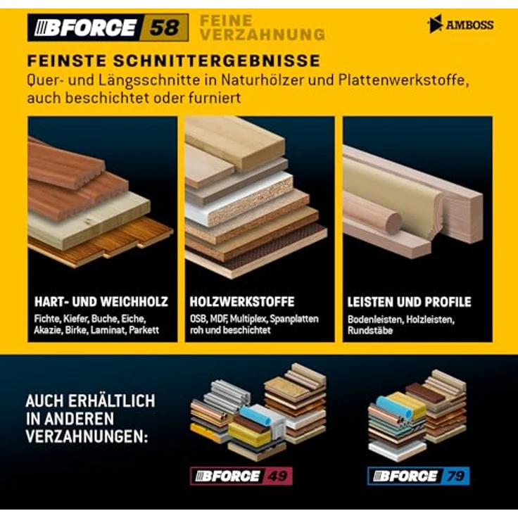 Amboss Werkzeuge HM Kreissägeblatt 250x30 Z60 Wechselzahn neg. für Holz - Kappsäge Feinschnitt. Passend zu Dewalt DWE 7492 Güde GTK 2000 PowerPlus POWX07598. Schwarz – Bild 3