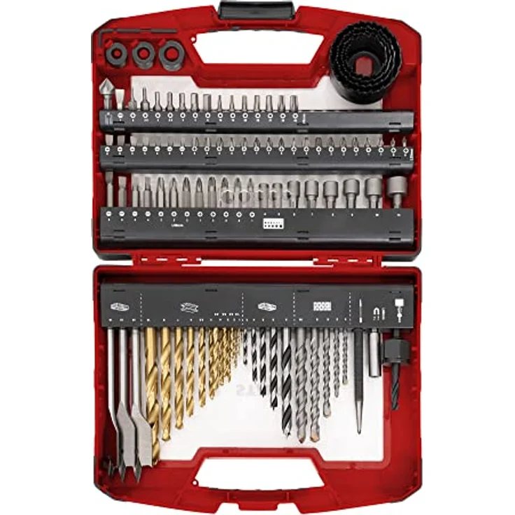 STIER TiN-Bohrer-Set, Säge-Set und Bit-Set, 100-teilig, Titaniumnitrid, Holzbohrer, Metallbohrer und Steinbohrer, vielseitiges Bit-Sortiment, inkl. magnetischem Bithalter und Steckschlüssel-Bits, umfangreiches Werkzeugset – Bild 3