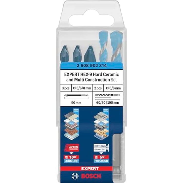 BOSCH EXPERT HEX-9 Bohrer- und Bitset, Hartkeramik- und Multi Construction Bohrer für präzises Anbohren – Bild 2