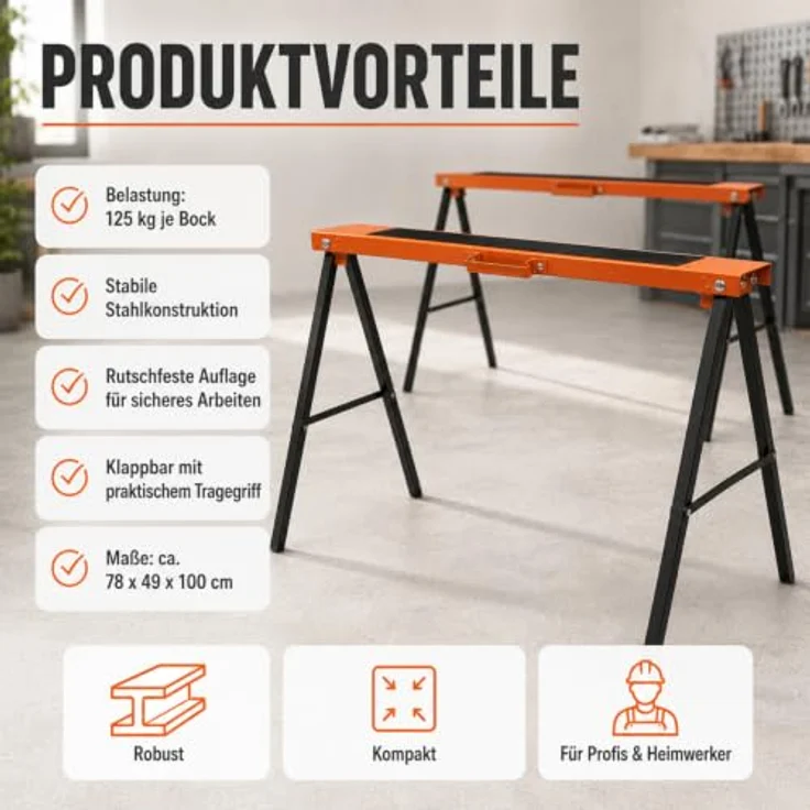 TRUTZHOLM Klappbock 2er Set, tragfähig bis 250 kg, stabile Stahlkonstruktion mit praktischen Tragegriff – Bild 8