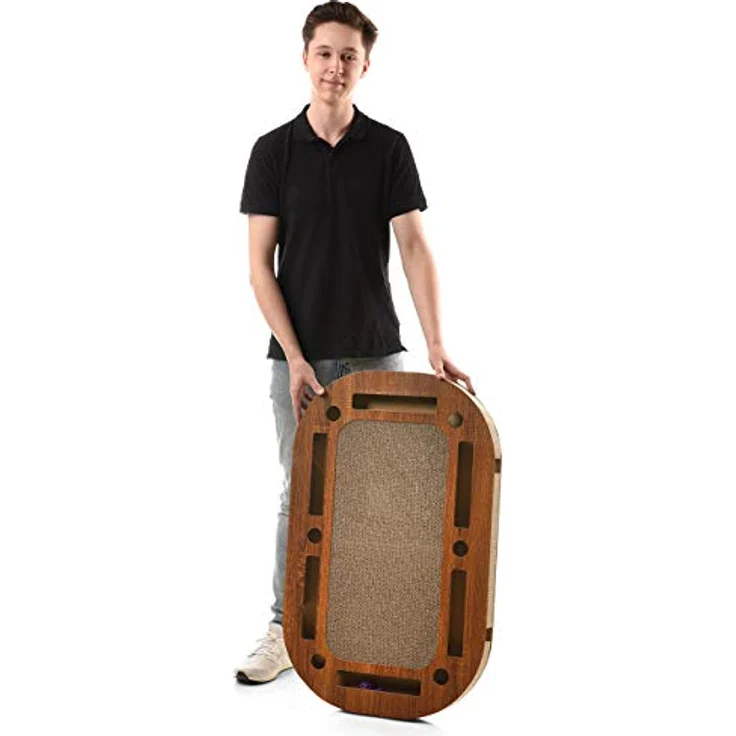 CanadianCat Company | XXL Katzenspielplatz 85 x 54 x 5,8 cm mit integrierter Kratzpappe, interaktives Katzenspielzeug Kratzbrett in Holzoptik Kratzkarton – Bild 4