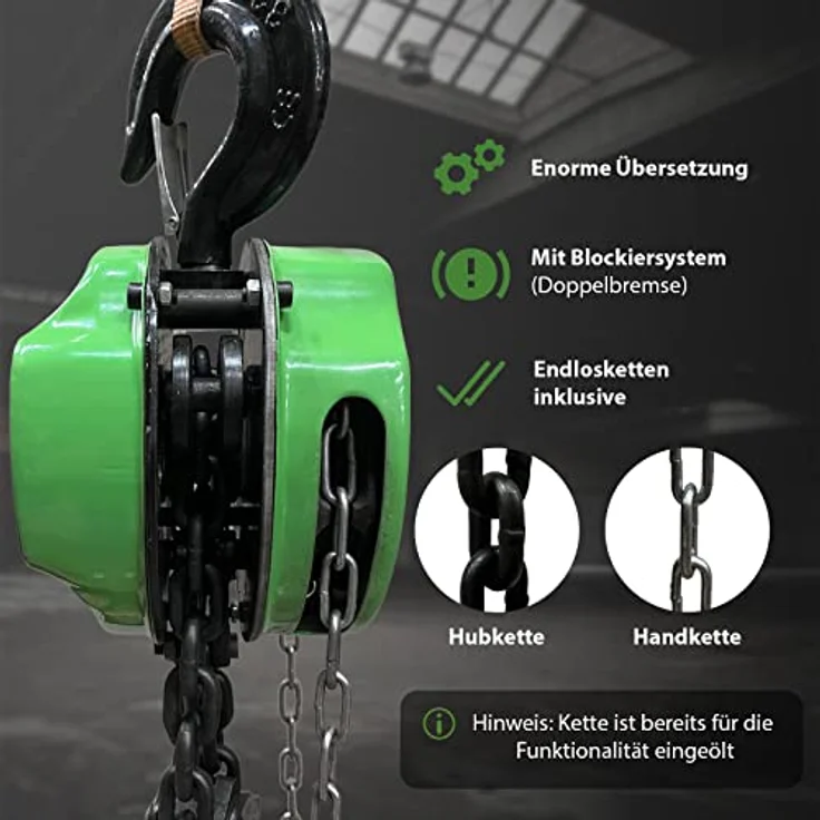 TRUTZHOLM Kettenzug HSC 3000kg, Flaschenzug mit Doppelbremse und 3m Hubhöhe, ideal für Werkstatt und Industrie – Bild 4