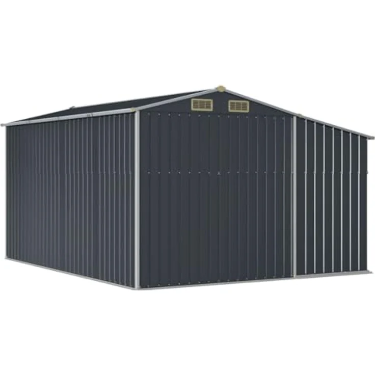 vidaXL Gerätehaus, Gartenhaus mit Schrägdach Griffe, Gartenschuppen Schuppen mit Stauraum, Geräteschuppen Metallschuppen, Anthrazit 277x365,5x179 cm Verzinkter Stahl – Bild 5