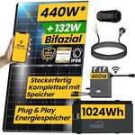 EPP.Solar 440W Balkonkraftwerk mit Speicher Komplettset 400W TSOL-MS400 Wechselrichter | TSUN DCU1000 Solarspeicher PV Anlage, Bifazial-Solarmodule, 5,12 kWh erweiterbar, IP65-zertifiziert, in farblos