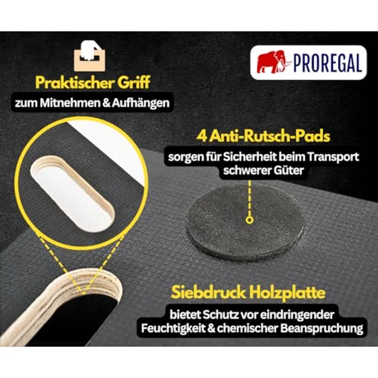 PROREGAL Mega Deal 8x Profi Transportroller, 4 Lenkrollen, Traglast 200 kg, Siebdruck Holzplatte, Schwarz, HxBxT 11,5 x 30 x 60 cm – Bild 4