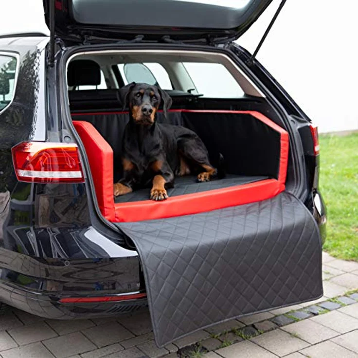 CopcoPet - Travel Bed Hundebett für Kofferraum 70x55cm Kunstleder - Wasserabweisend & Kratzfest - Rutschfest & Robust - Reisebett Hund Rot/Schwarz – Bild 1