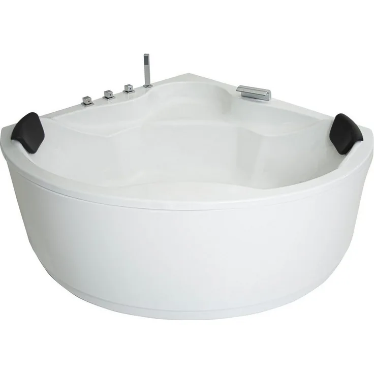 Basera® Badewanne Nendo 149 x 149 cm, Komplett-Set mit Wasserfall, 7 Farben LED, Kopfstützen, Hochglanz weiß
