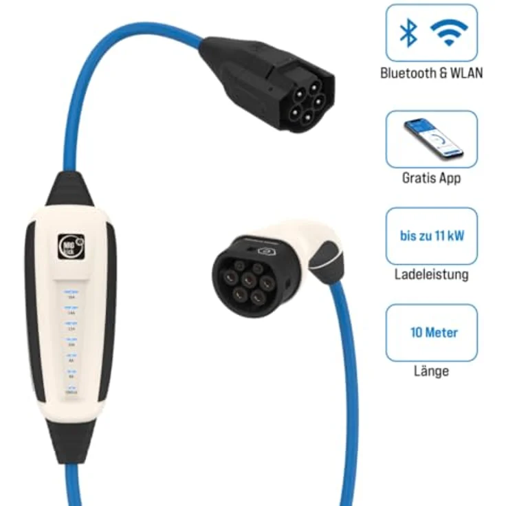 NRGkick Mobile Wallbox 16A Pure, Elektroauto Ladestation 11 kW mit 10m Kabel, WLAN + Bluetooth, weiß – Bild 2