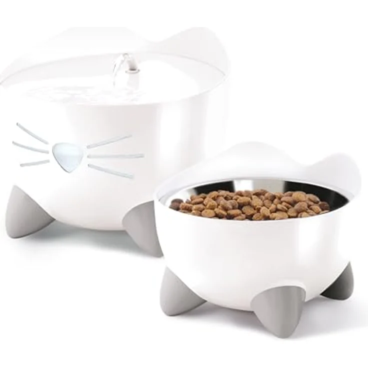 Catit Ca PIXI Combo Kit, Futternapf mit erhöhtem Wasserspeicher und 3 Trinkoptionen, zur Vermeidung von Verschütten – Bild 2