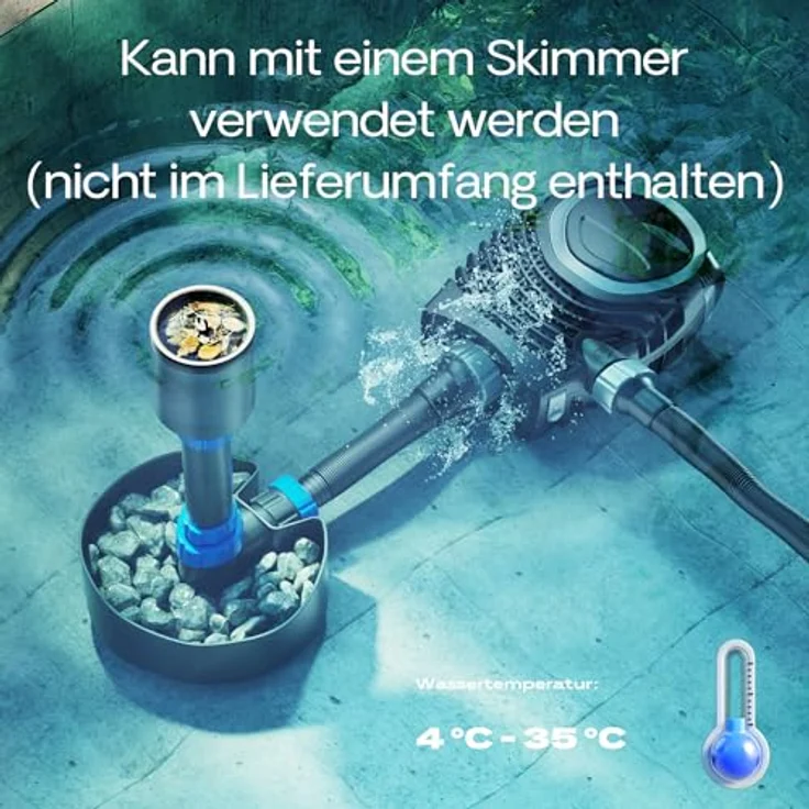 SunSun NEO-12000 SuperECO Teichpumpe, 12.000 l/h, 100 W, Filter- und Bachlaufpumpe mit Skimmeranschluss, 10 m Kabel – Bild 6