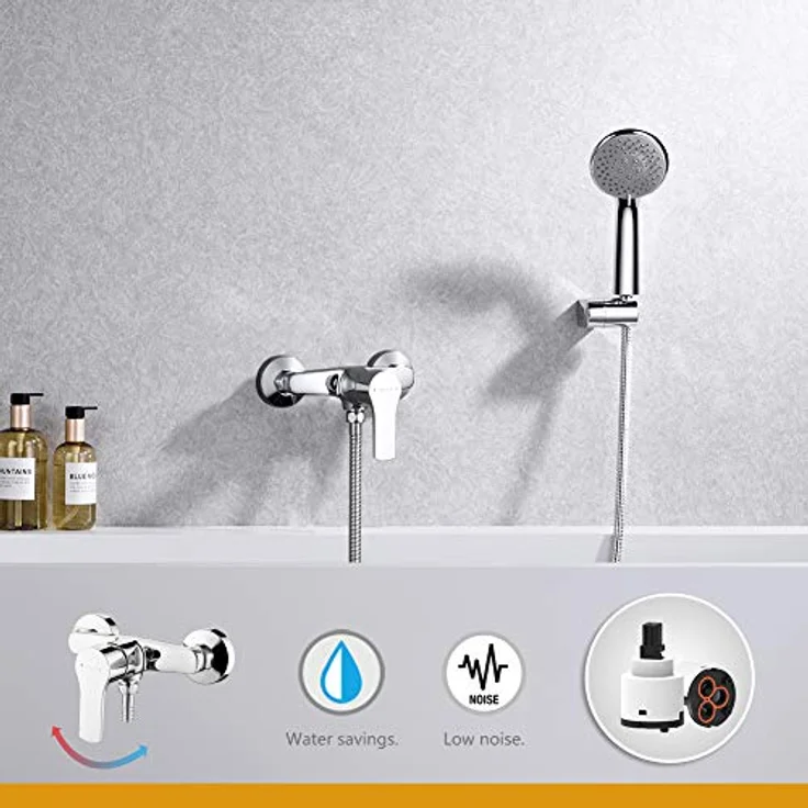 IBERGRIF M12057 Star, Einhebel Duscharmatur Set, Brausebatterie mit Duschkopf, Duschkopfhalter, und Brauseschlauch, Matt, Silber – Bild 7