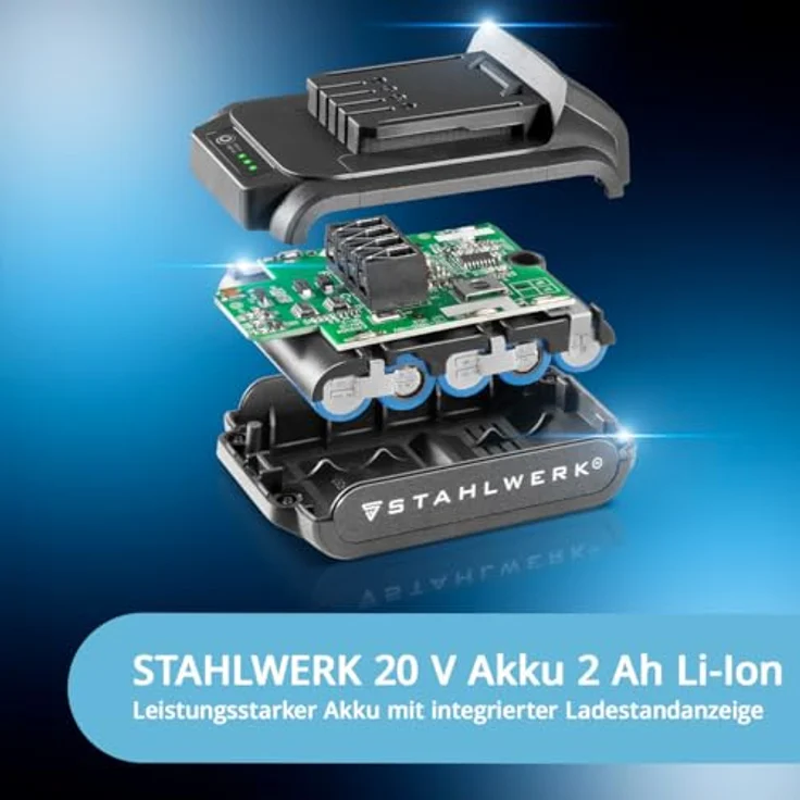 STAHLWERK Akku Druckluftkompressor ADK-20 ST, 72 Watt Leistung, mobile Luftpumpe mit digitaler Druckanzeige und LED-Beleuchtung – Bild 3