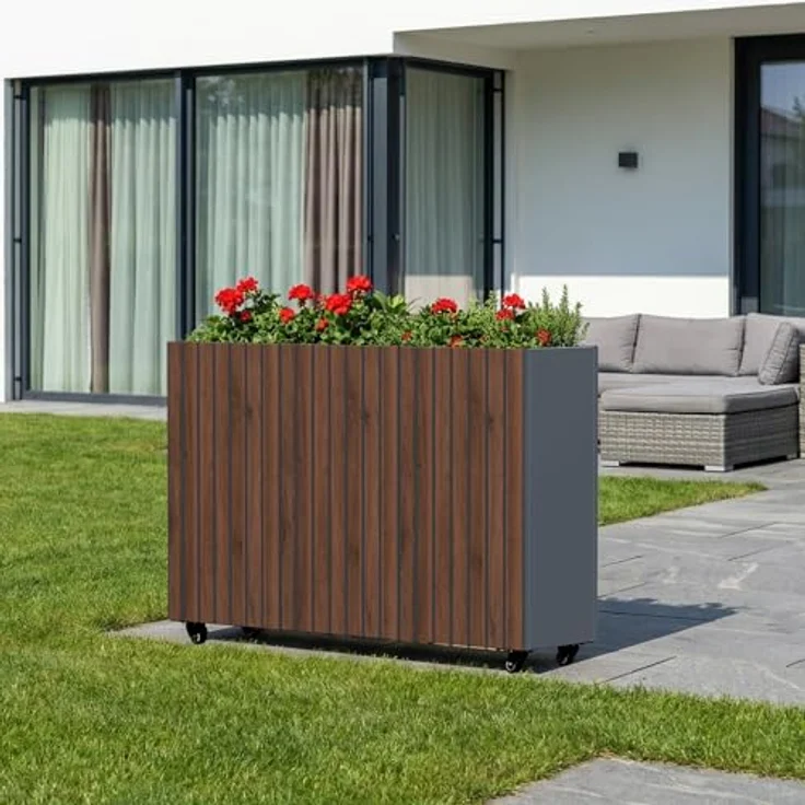 Zelsius Hochbeet verzinkter Stahl mit Rollen, 120 x 30 x 80 cm, Anthrazit RAL 7016, witterungsbeständig, Pflanzenhöhe wählbar – Bild 2