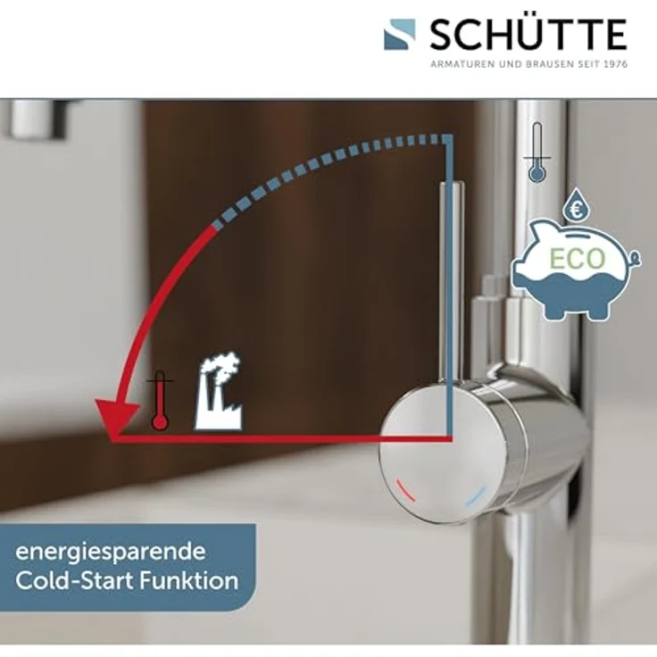 Schütte Spültischarmatur BLACKPOOL, Einhebel-Mischbatterie mit Cold-Start-Funktion, 360° schwenkbar, ausziehbarer Schlauch 150 cm, korrosionsbeständige Anschlussschläuche – Bild 4
